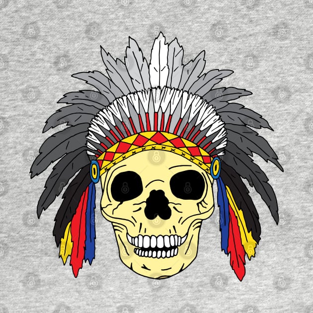 Indian Chief Skull Wearing Headdress by HotHibiscus